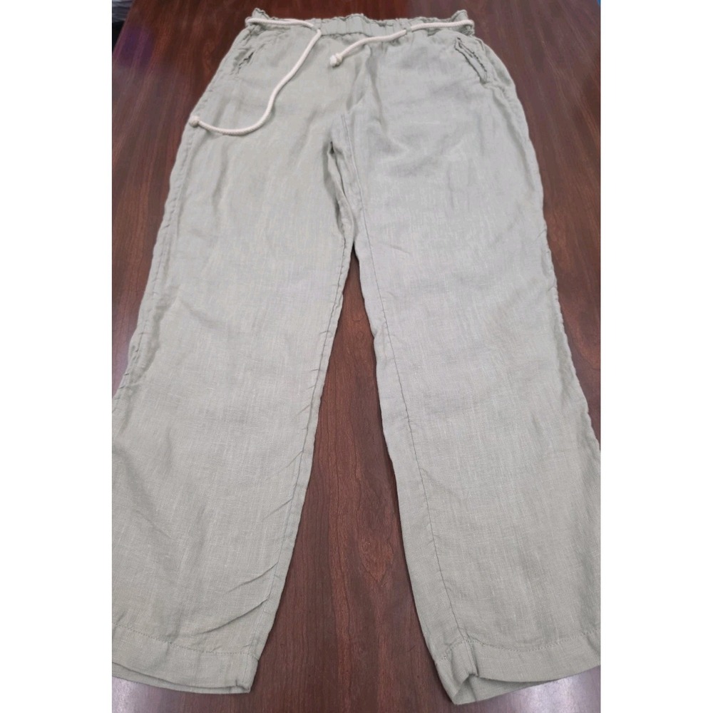 C&C California 100% Linen Crop Pants Womens M Sage Green Drawstring Wide Leg